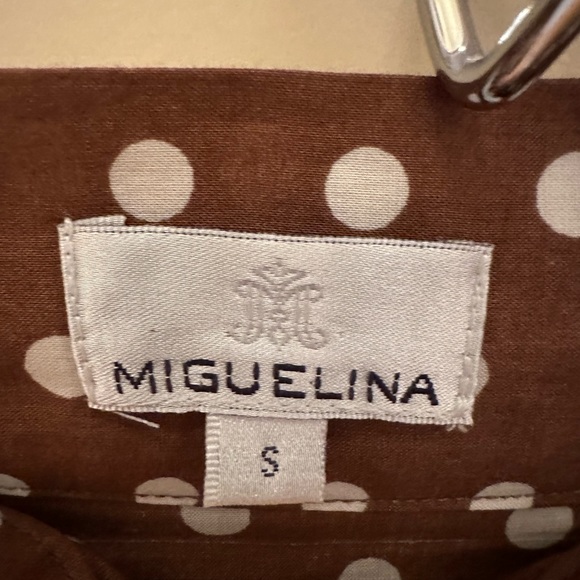 MIGUELINA Brown Polka Dot Print Mini Skirt NEW  w/embroidery lace accents sz s - Picture 6 of 7